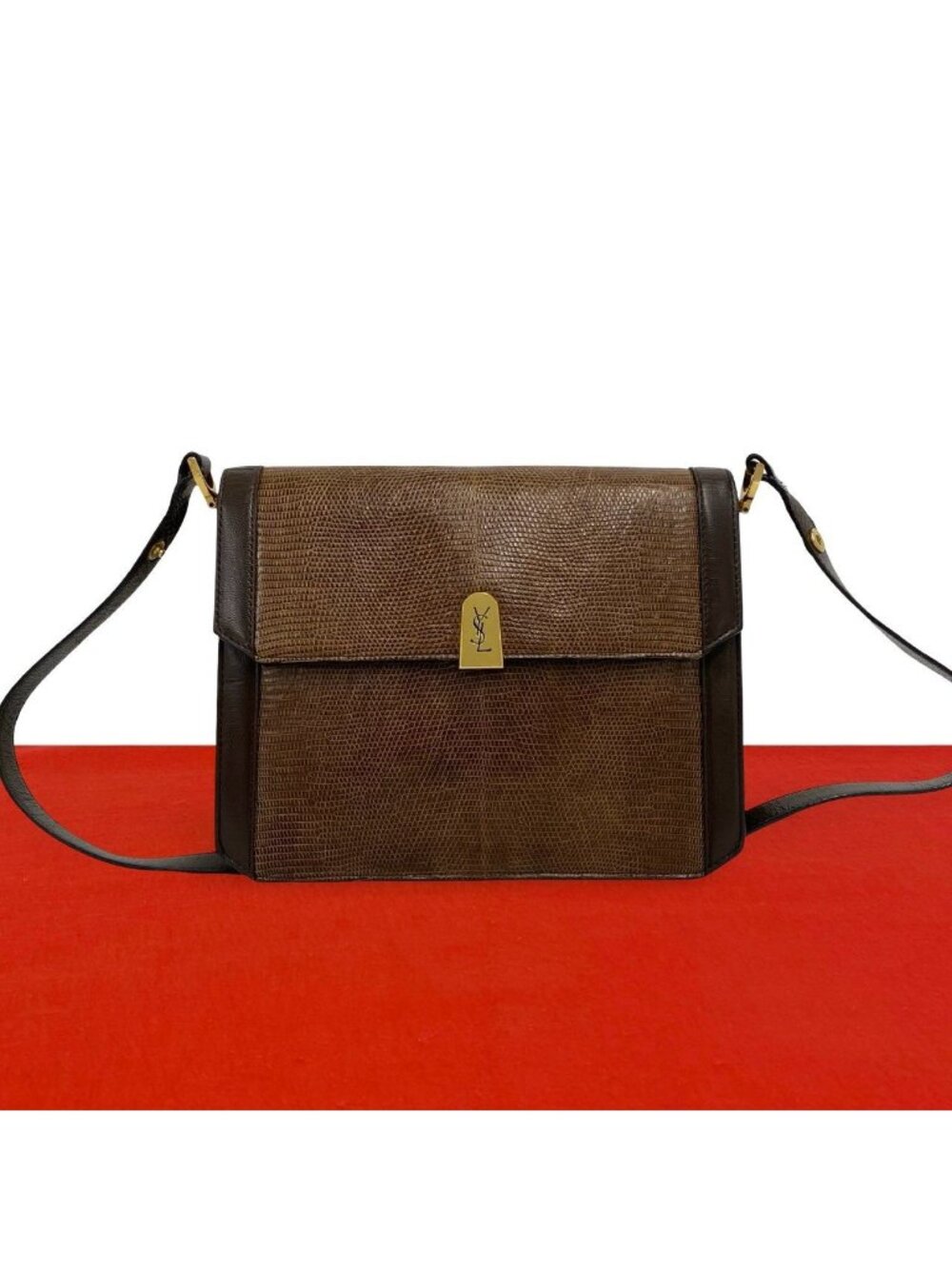 Saint Laurent Vintage YSL Logo Leather Shoulder Bag Pochette Brown